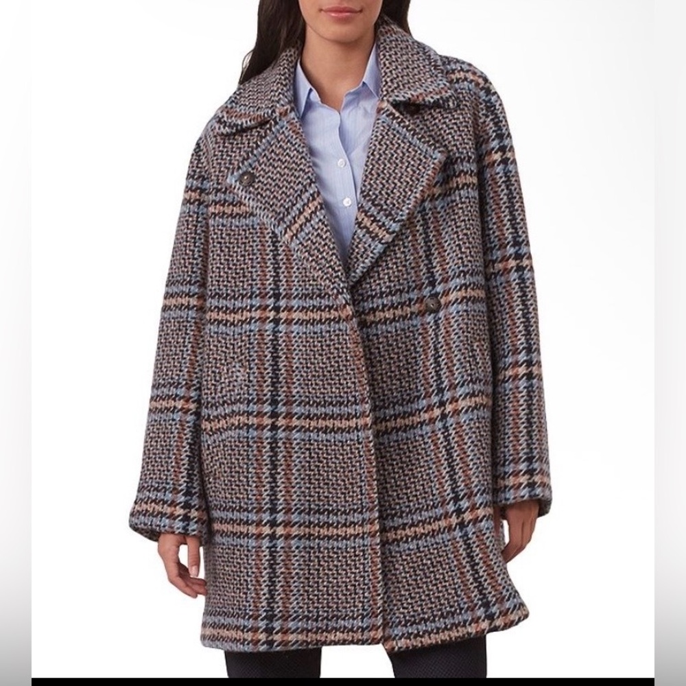 GERARD DAREL Wool Coat Soline Double Breasted Coat In Blue‎ & Brown Size 42